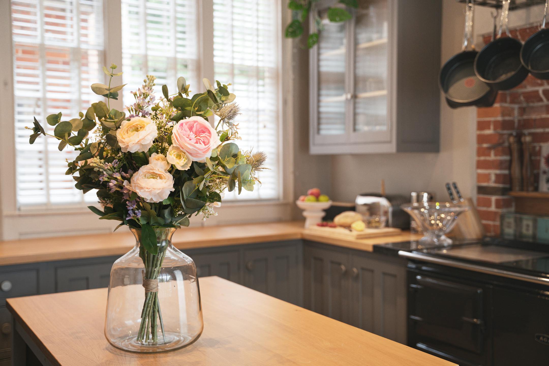 Harmony faux flower arrangement in rustic kitchen