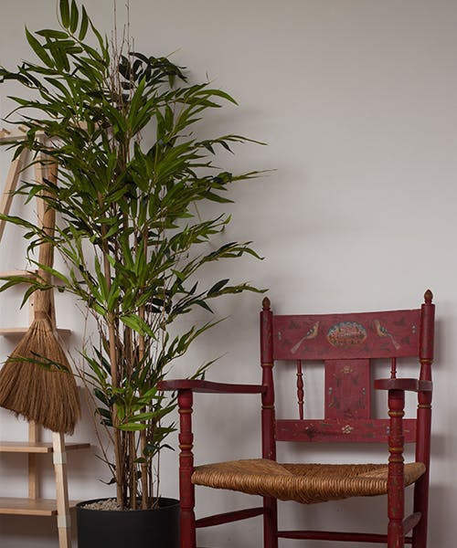 Artificial natural bamboo tree next to chair