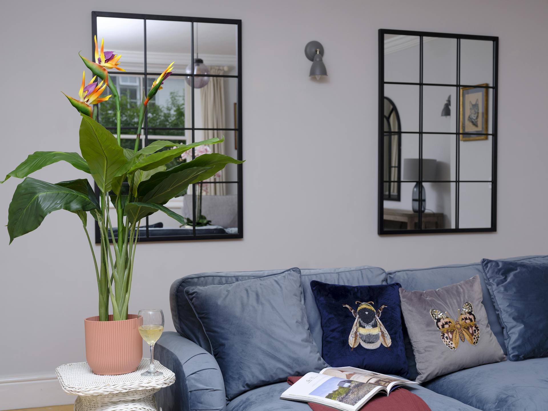 Artificial bird of paradise in a living room