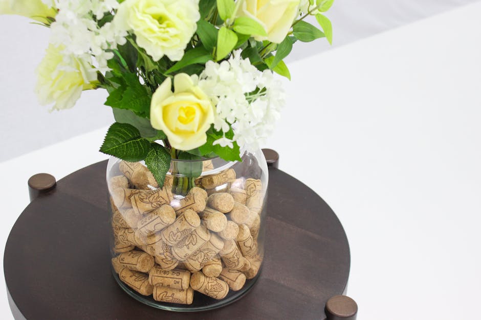 Corks in glass flower vase