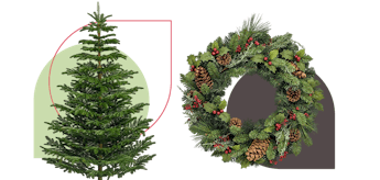 Artificial Christmas trees wreaths and garlands