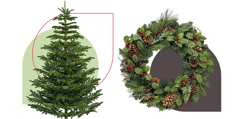 Artificial Christmas trees wreaths and garlands