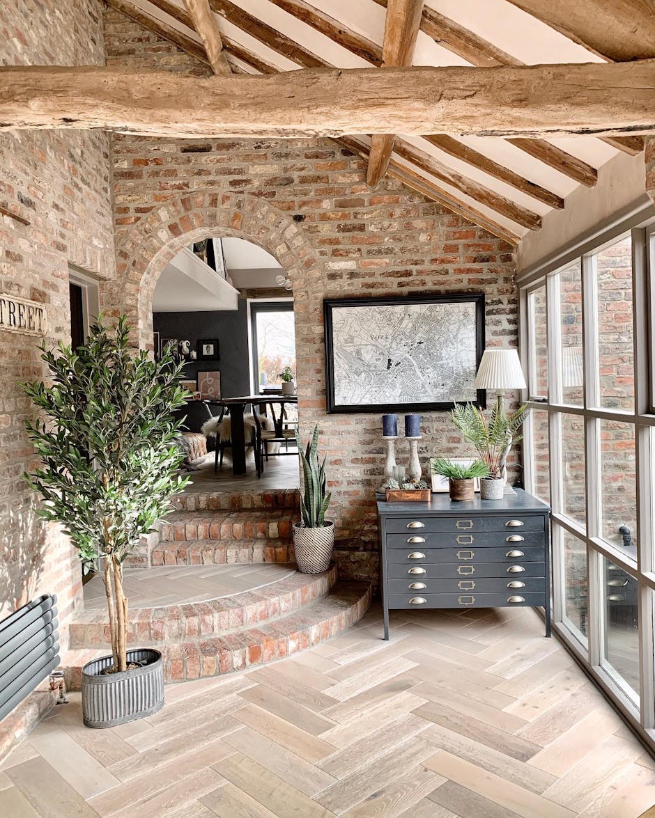 Artificial olive tree in rustic style home