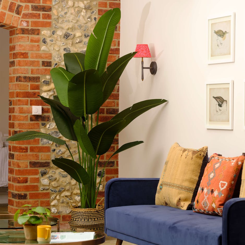 Artificial strelitzia plant in living room
