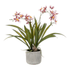 Artificial orchid flower in decorative grey cement pot