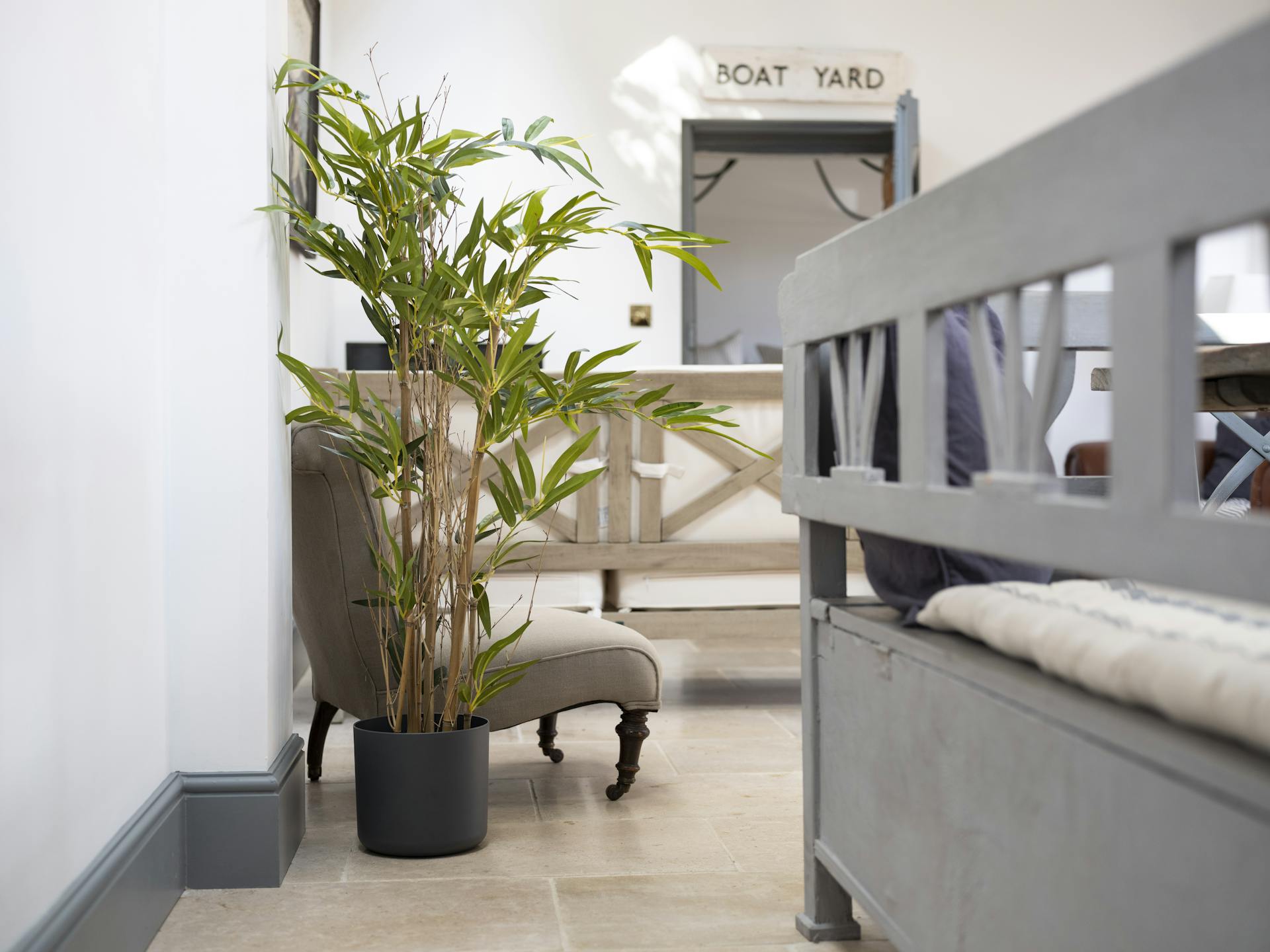 Artificial natural bamboo tree in scandi living room