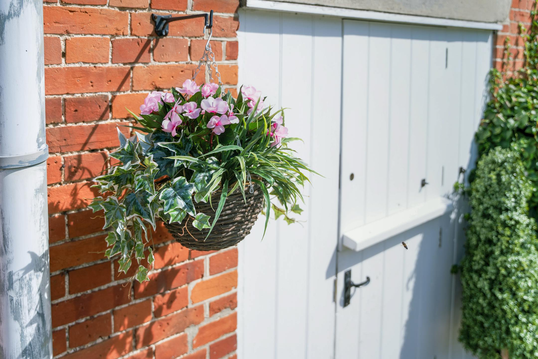 Light pink artificial busy lizzie hanging basket