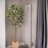 Artificial eucalyptus tree in grey bedroom