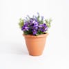 Artificial purple pansy and lavender patio tub
