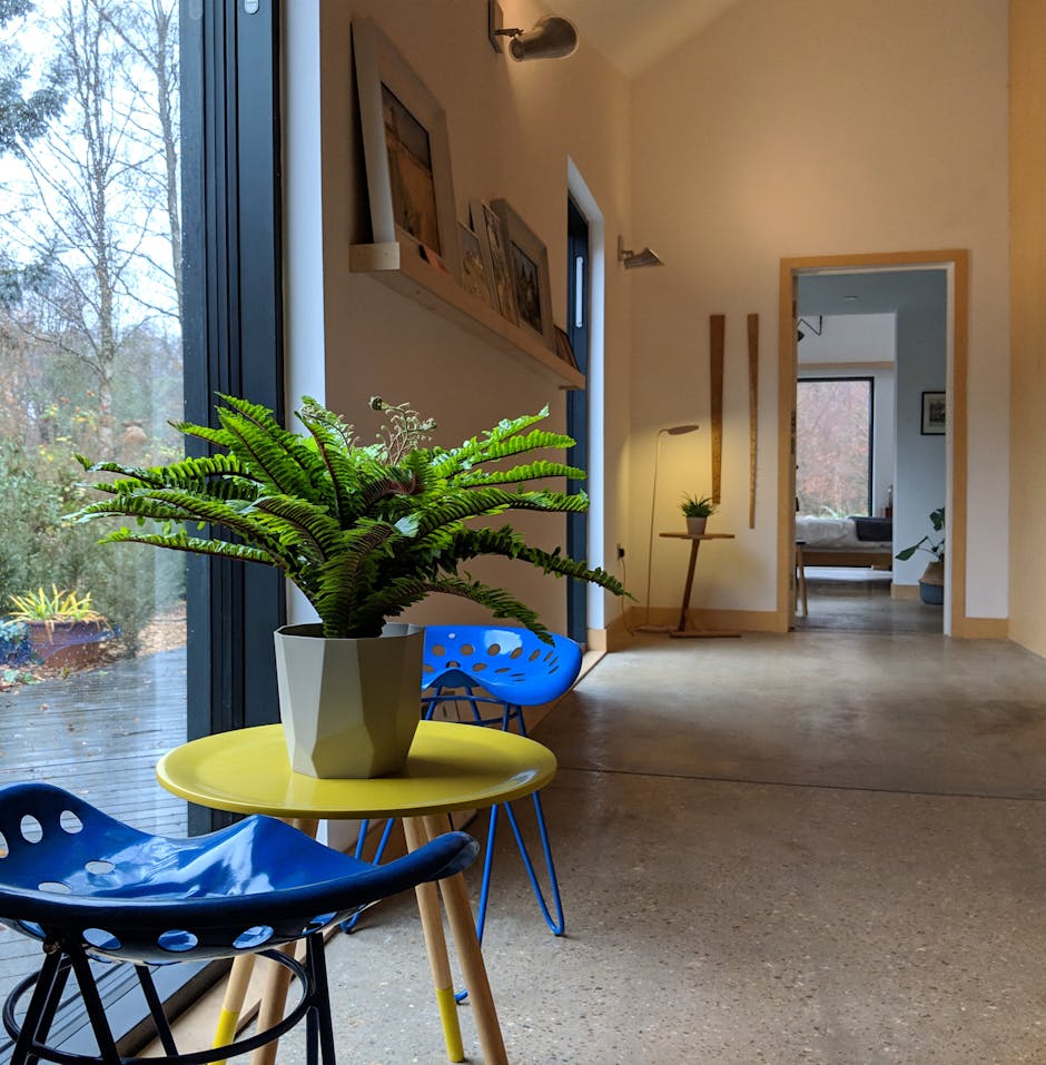 Artificial Boston fern in hallway