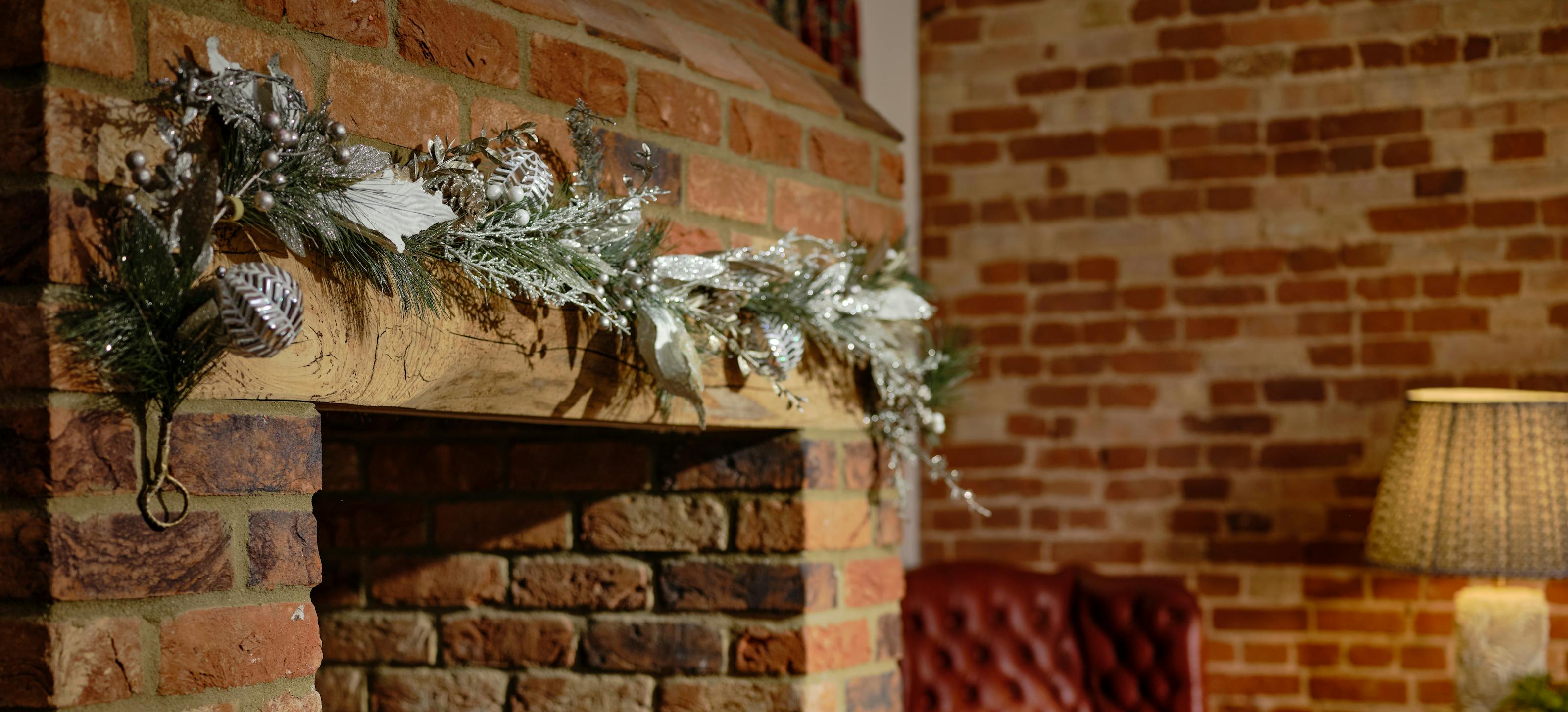 Champagne celebrations garland over fireplace