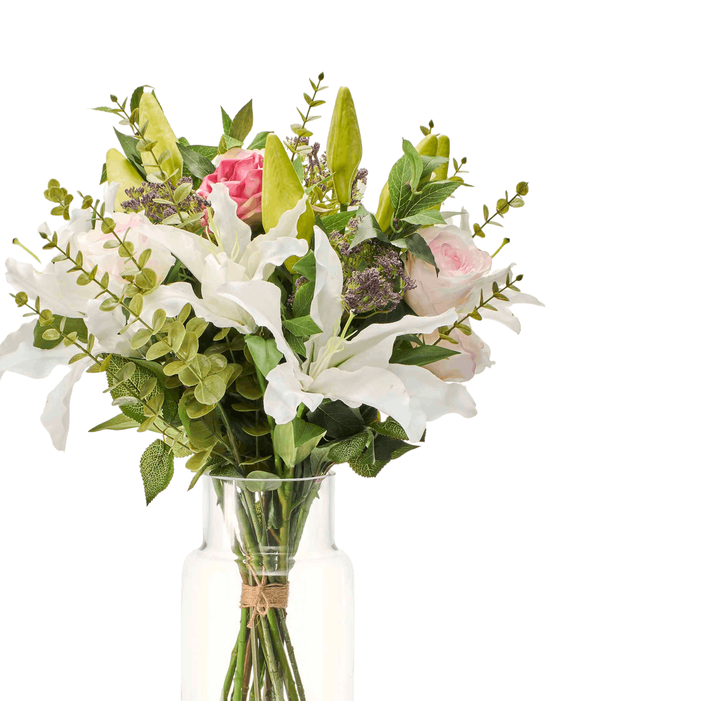 Artificial elegance bouquet in a glass vase