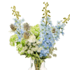 Artificial highland spring bouquet in a glass vase