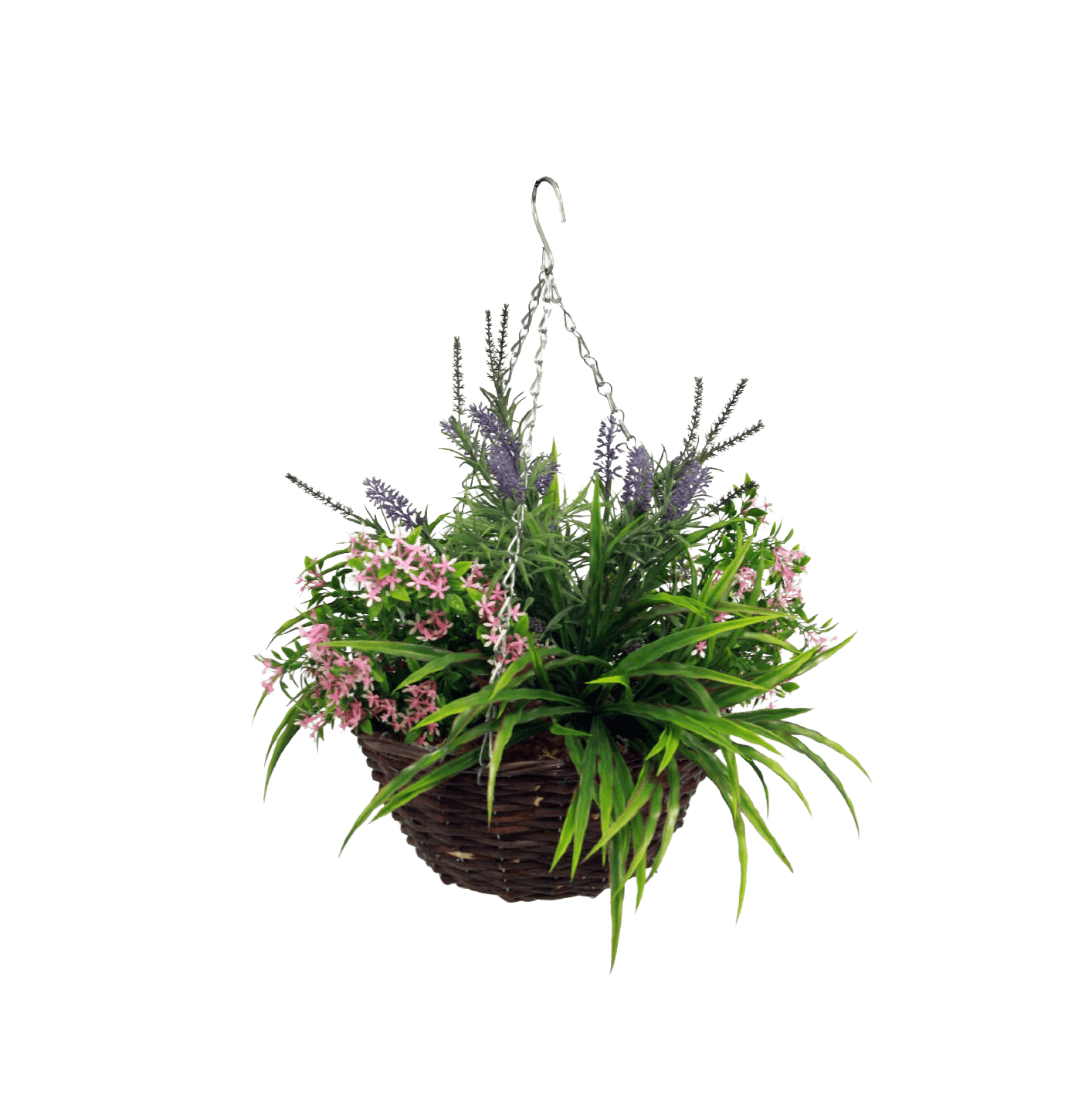 Artificial lavender & starflower hanging basket pink
