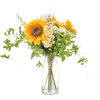 Artificial lazy days bouquet in a glass vase