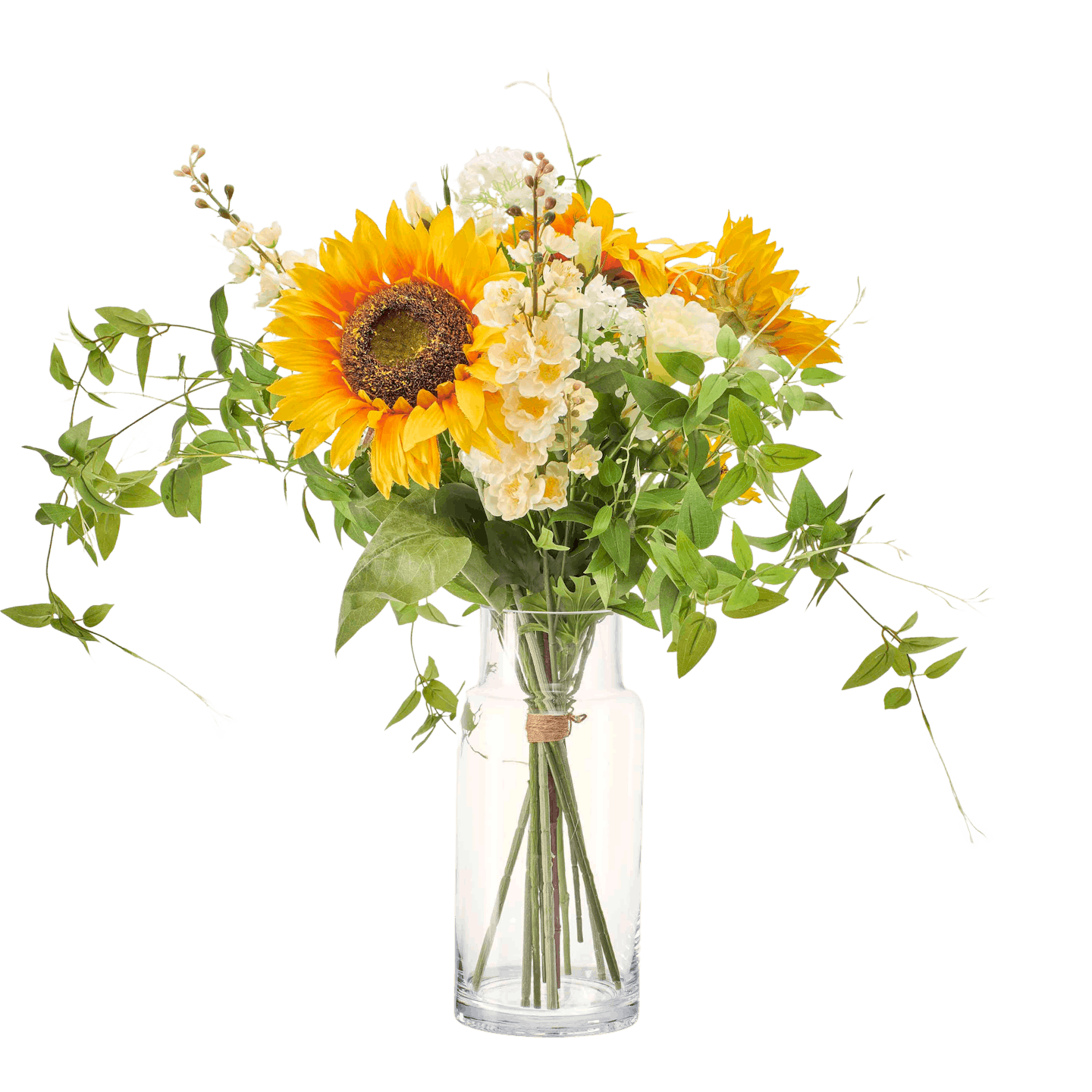 Artificial lazy days bouquet in a glass vase