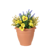 Artificial yellow pansy and lavender patio planter