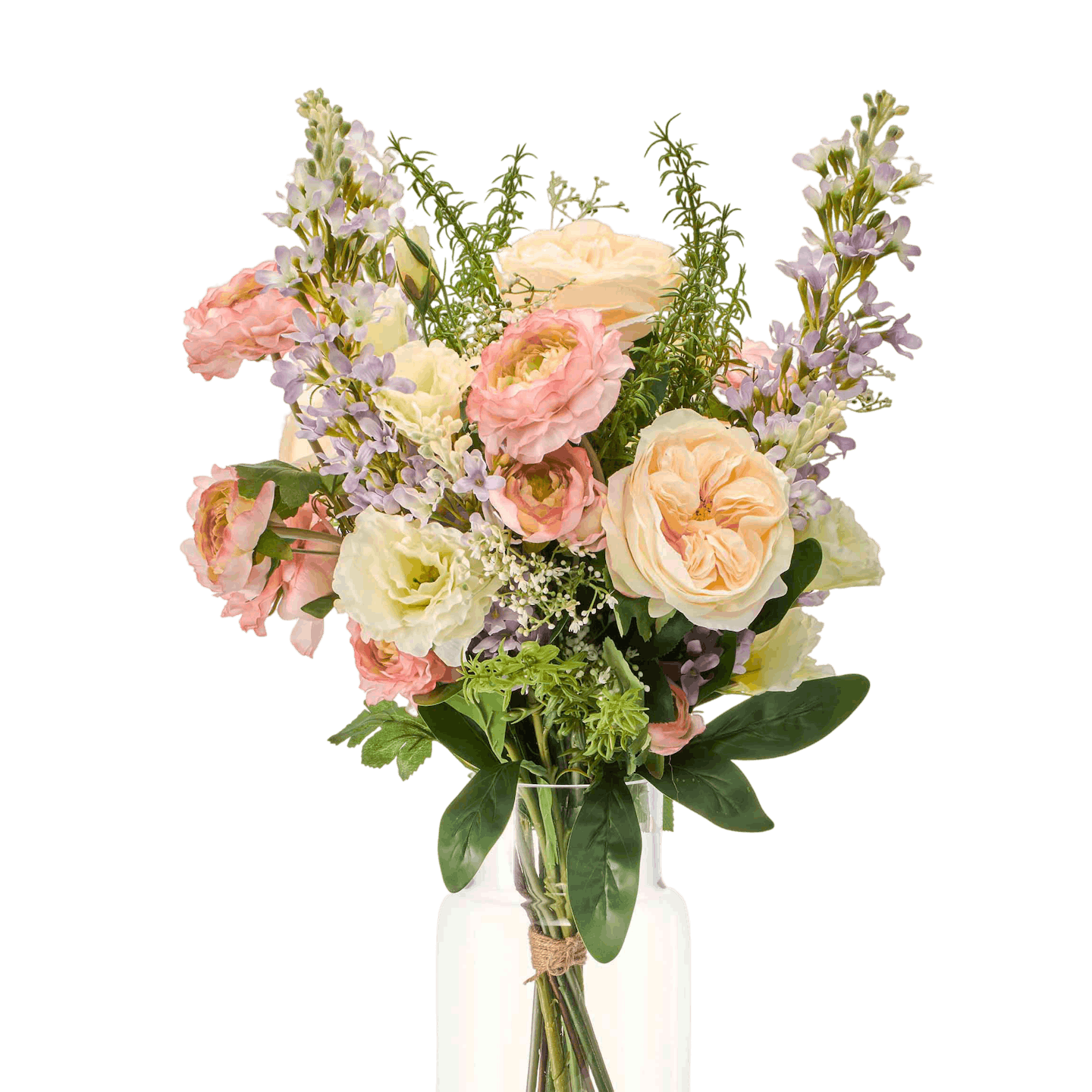 Artificial pretty pastels bouquet in a glass vase