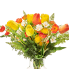 Artificial spring bouquet in a glass vase