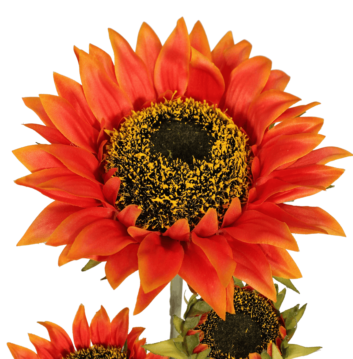 Artificial orange triple head sunflower stem