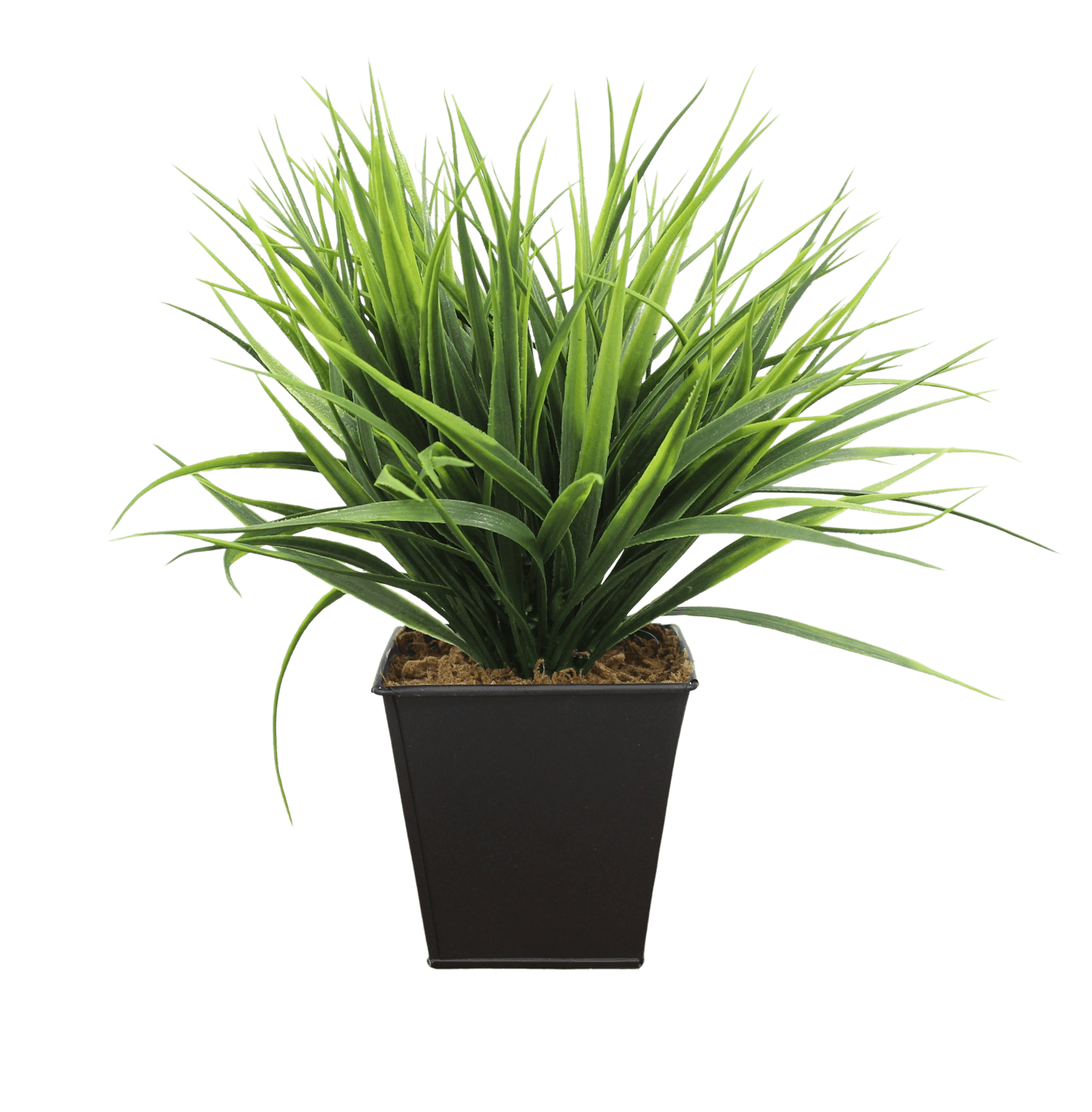 Artificial grass bush in black zinc pot