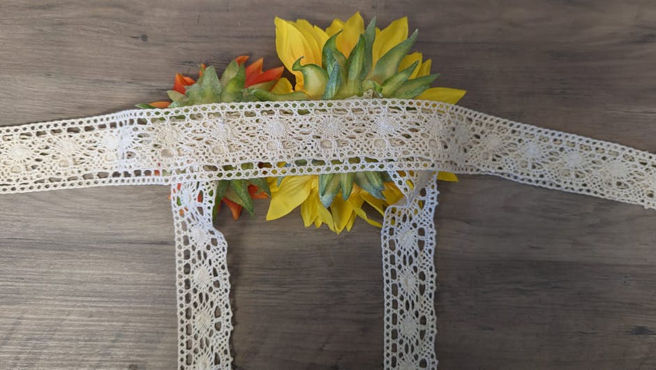 The underside of the DIY craft - a piece of ribbon is on the backside of the sunflowers