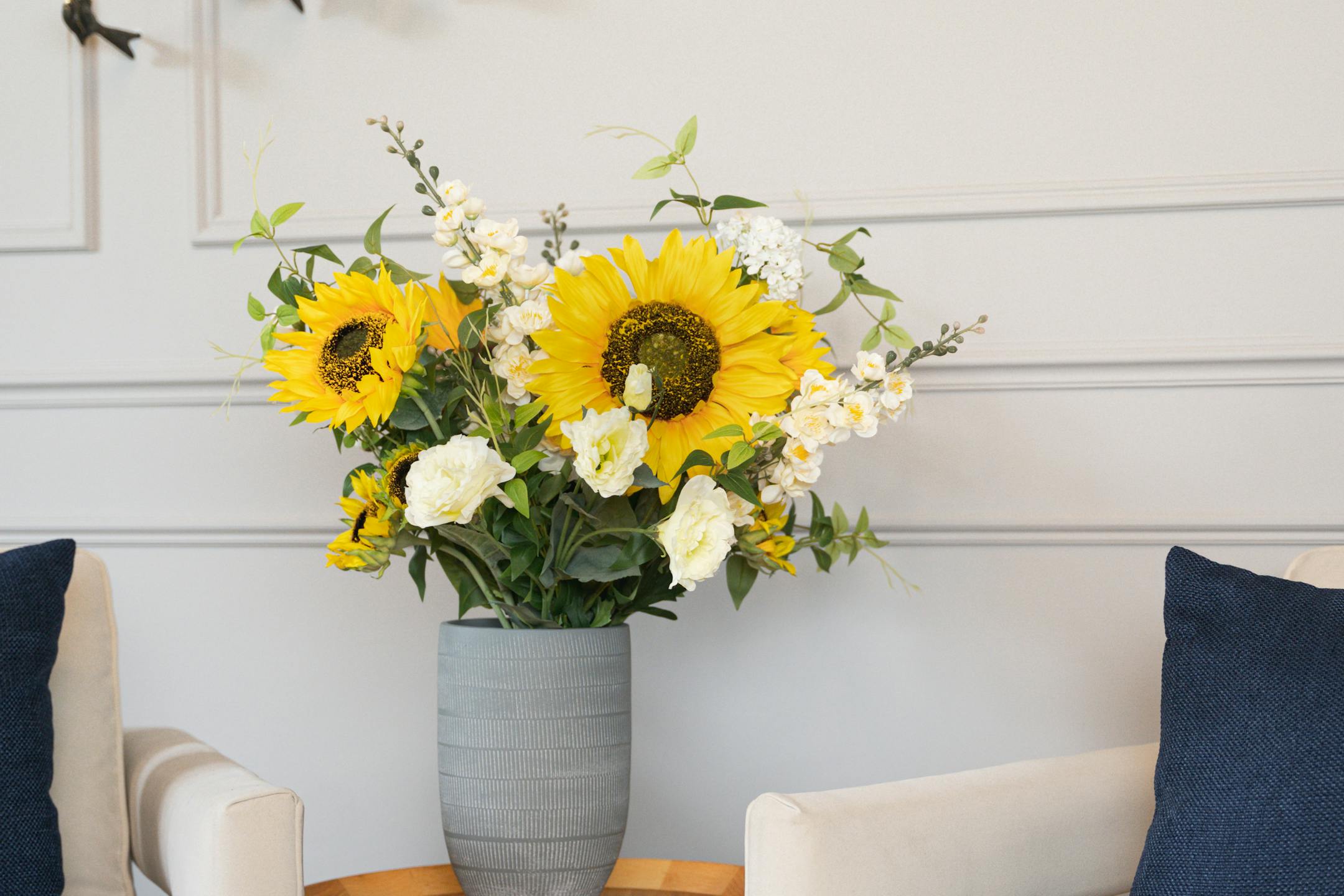 sunflower bouquet on side table