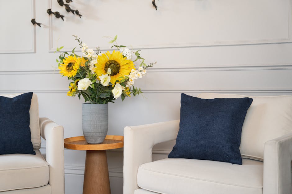 sunflower bouquet on side table