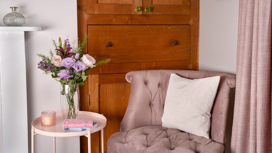Faux lilac bunch on pink side table